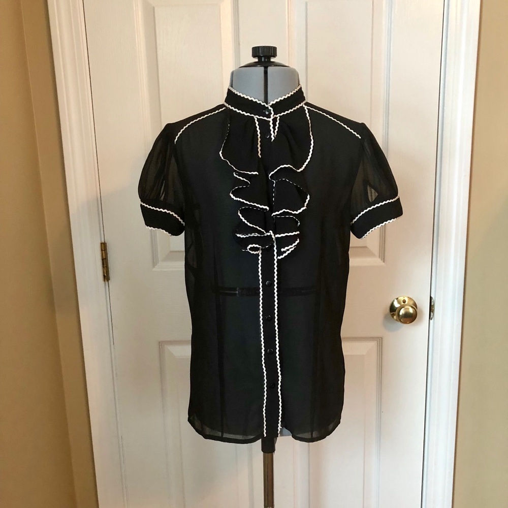 Forever 21 Sheer Black Ruffled Top, Size Small